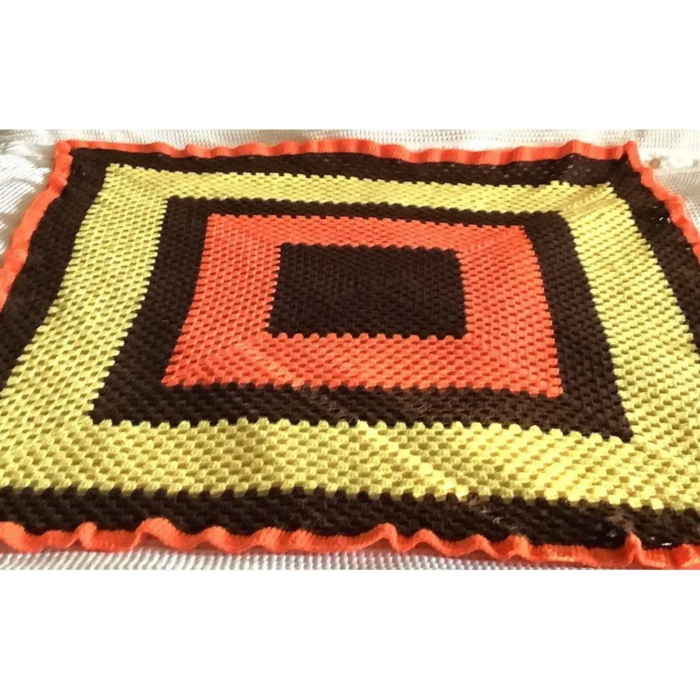 Handmade Blanket Crochet Afghan‎ Throw Brown Yellow Orange 62x56